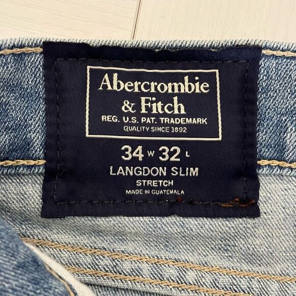 Abercrombie & Fitch Langdon Slim Stretch Ripped distressed Denim Jeans Men 34X32 - Picture 3 of 11